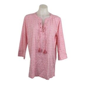 Southern Tide Haley Intercoastal Striped Tunic Blouse Top Geranium Pink L NWT